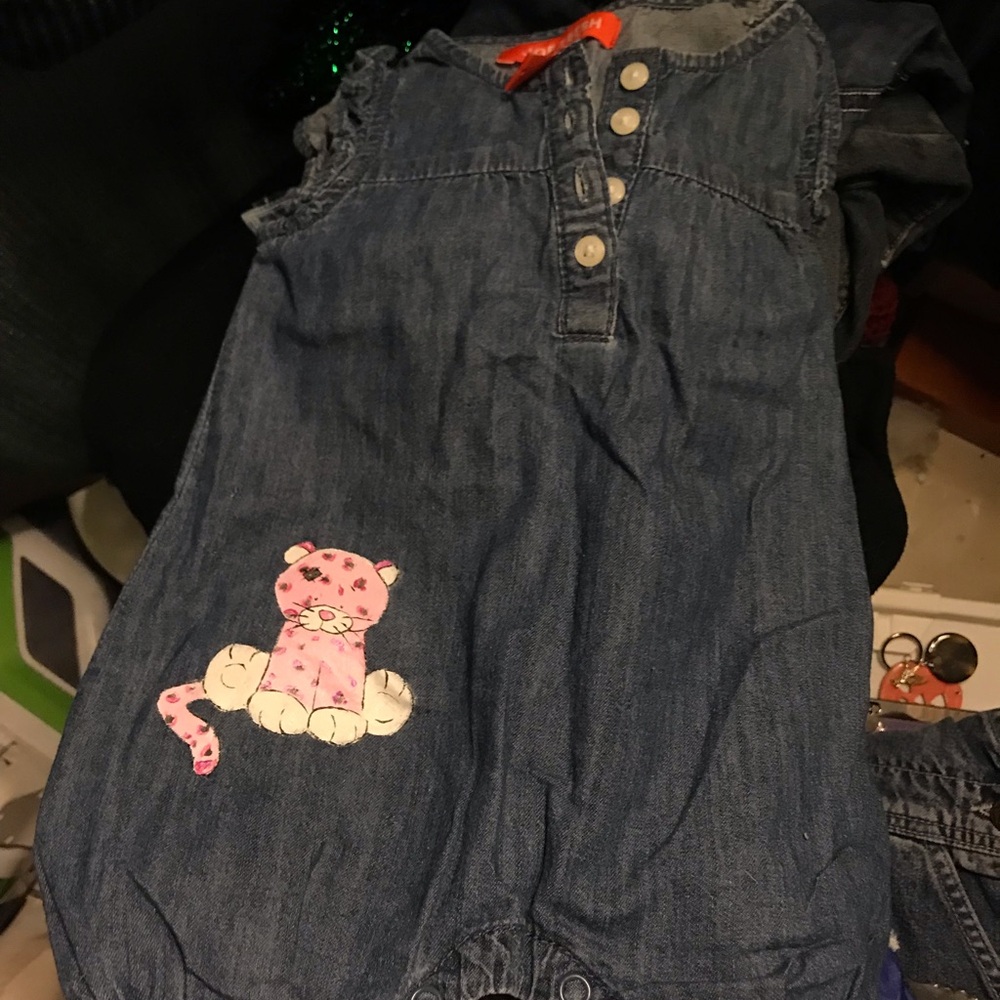 Denim-Effect Pink hand painted Leopard  Baby Romper - Joe fresh